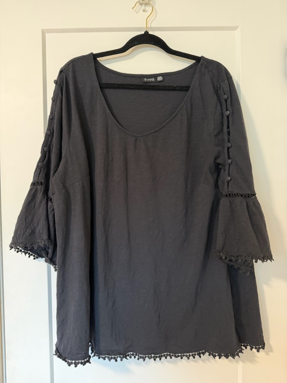 EVANS Plus Size TOP Crochet Split Sleeve Top Blouse, Black, 22/24